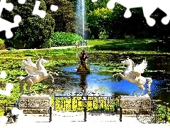 Park, fountain, marbles, Pond - car