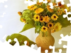 earthen, Yellow, Marigolds, Vase