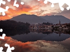 lake, west, Mergozzo, Italy, Town, sun