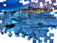 night, panorama, Michigan, Icecream, lake, Chicago