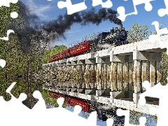locomotive, reflection, Mirror, bridge