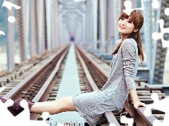 Kaijie, model, blur, bridge, railway, Zhang, Mikako, track