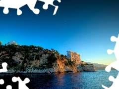 house, sea, Monaco, rocks
