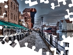 Monument, HDR, wharf, crane, Gdańsk