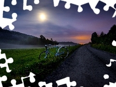 Bike, Fog, Moon, Way