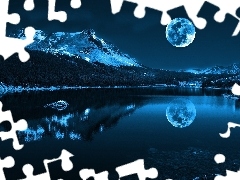 River, winter, moon, Mountains