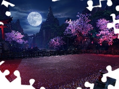 Night, game, viewes, moon, trees, Tekken