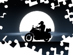 Yamaha XV535 Virago, Night, moon, Motorcyclist