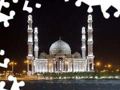 mosque, Astana, Floodlit