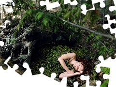 ##, moss, Women, the sleeping, forest