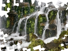 Moss, waterfall, Stones