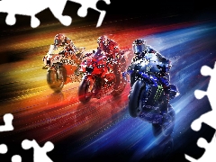 MotoGP, game, Motorcycles, Honda, motion, speed, Yamaha, motorcyclists, Ducati