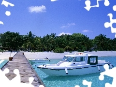 Beaches, Platform, Motor boat, Palms