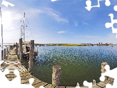 pier, boats, Motor boat, water