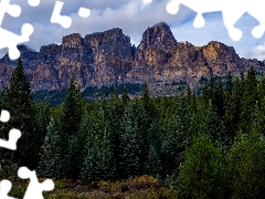 Castle Mountain, Banff National Park, trees, Mountains, Canada, forest, viewes