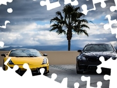 Mountains, clouds, Lamborghini, Palm, BMW F10