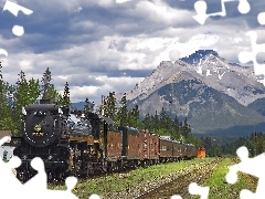 engine, Wagons, Mountains, ##