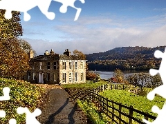 house, Way, Mountains, England, lake, Meadow