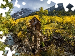 State of Colorado, The United States, Crystal Mill, forest, River, autumn, viewes, Mountains, trees