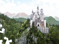 Mountains, Germany, Neuschwanstein, woods, Castle