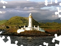 Lighthouse, sea, Mountains, maritime