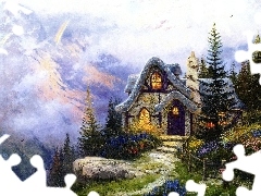 picture, ##, mountains, Cottage