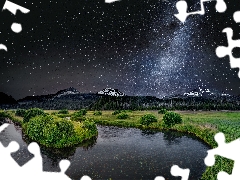 Star way, River, Mountains, Night, star, Sky