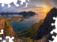 Mountains, Lofoten, Human, North Sea, Norway, rocks, Great Sunsets