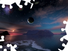 sea, Sky, Mountains, Universe