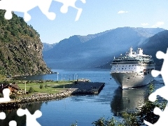 Ship, Gulf, Mountains, passenger