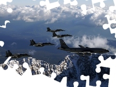 Mountains, jets, Sky