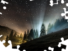 ligh, star, trees, flash, viewes, Sky, Mountains, luminosity, sun, Przebijaj?ce