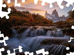 Patagonia, Argentina, Los Glaciares National Park, Andes Mountains, River, autumn, trees, viewes, Fitz Roy Mountain