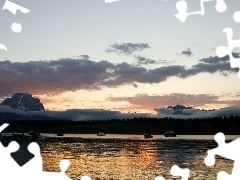 Yachts, woods, lake, Mountains