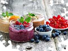 fruity, Bowls, currants, mousse, jars, blueberries, Preparations