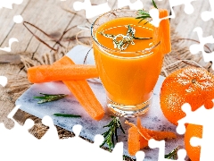 mandarin, napkin, cup, carrot, juice