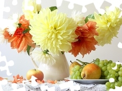 napkin, dahlias, Fruits