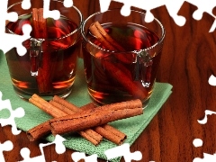 tea, cinnamon, napkin, Glass