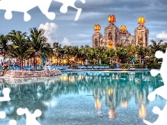 Nassau, Bahamas, Pool, Palms, Hotel hall