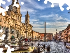 Navona Square, Italy, fountain, Monument, buildings, Rome