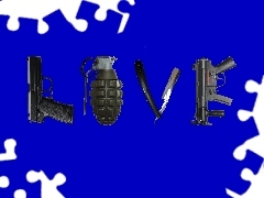 navy blue, razor, LOVE, Gun, text