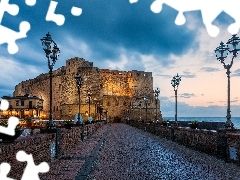 Monument, bridge, Neapol, Italy, Coast, lanterns