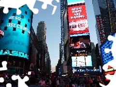 neon, Manhattan, buildings