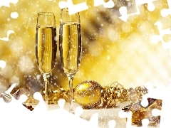 New, year, Champagne, decoration, glasses