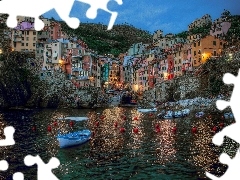 Amalfi, Boats, Night, Town