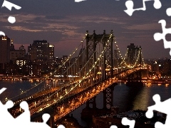 Brooklyn, York, town, bridge, New, panorama, Night