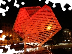 Night, red hot, freedom, Poznań, fountain