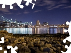 illuminated, bridge, Night, Town