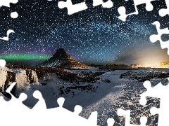 Night, Sky, Star way, winter, star, Kirkjufell Mountain, iceland