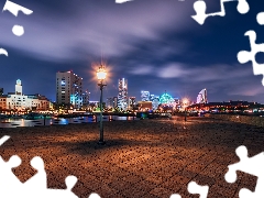 night, Lighthouse, Yokohama, Town, Japan